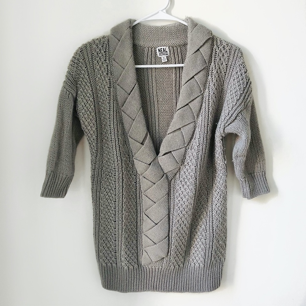 NEAL Neal Sperling Wool Blend Deep V Neck Knit Sweater